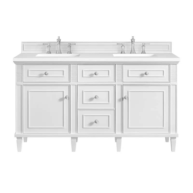 Lorelai 60" Double Vanity, Bright White w/ 3 CM White Zeus Silestone Top