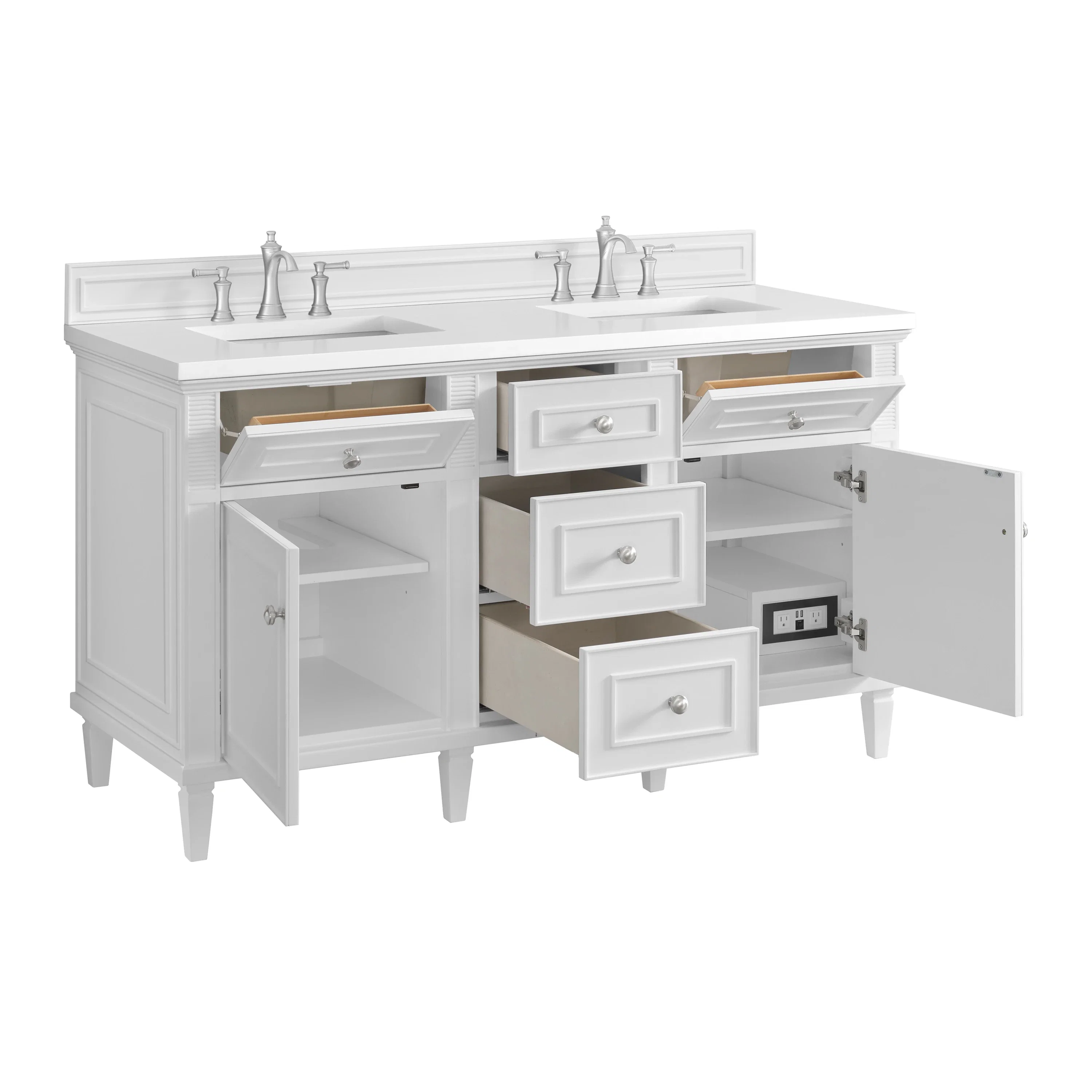 Lorelai 60" Double Vanity, Bright White w/ 3 CM White Zeus Silestone Top
