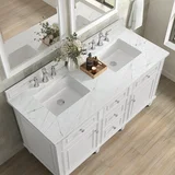 Lorelai 60" Double Vanity, Bright White w/ 3 CM White Zeus Silestone Top