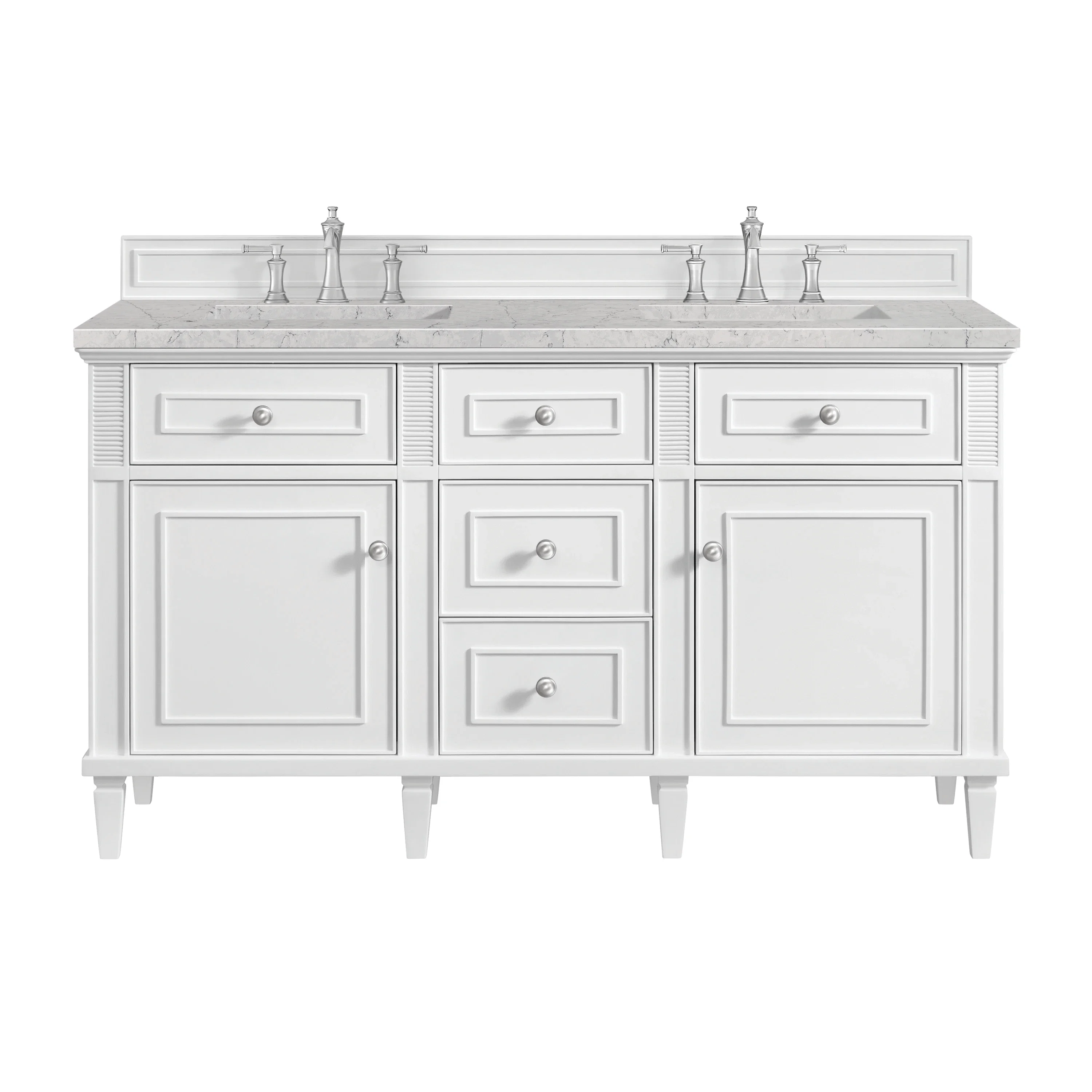 Lorelai 60" Double Vanity, Bright White w/ 3 CM Eternal Jasmine Pearl Silestone Top w/FreePower Wireless Charger