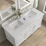 Lorelai 60" Double Vanity, Bright White w/ 3 CM Eternal Jasmine Pearl Silestone Top w/FreePower Wireless Charger
