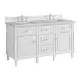 Lorelai 60" Double Vanity, Bright White w/ 3 CM Eternal Jasmine Pearl Silestone Top w/FreePower Wireless Charger
