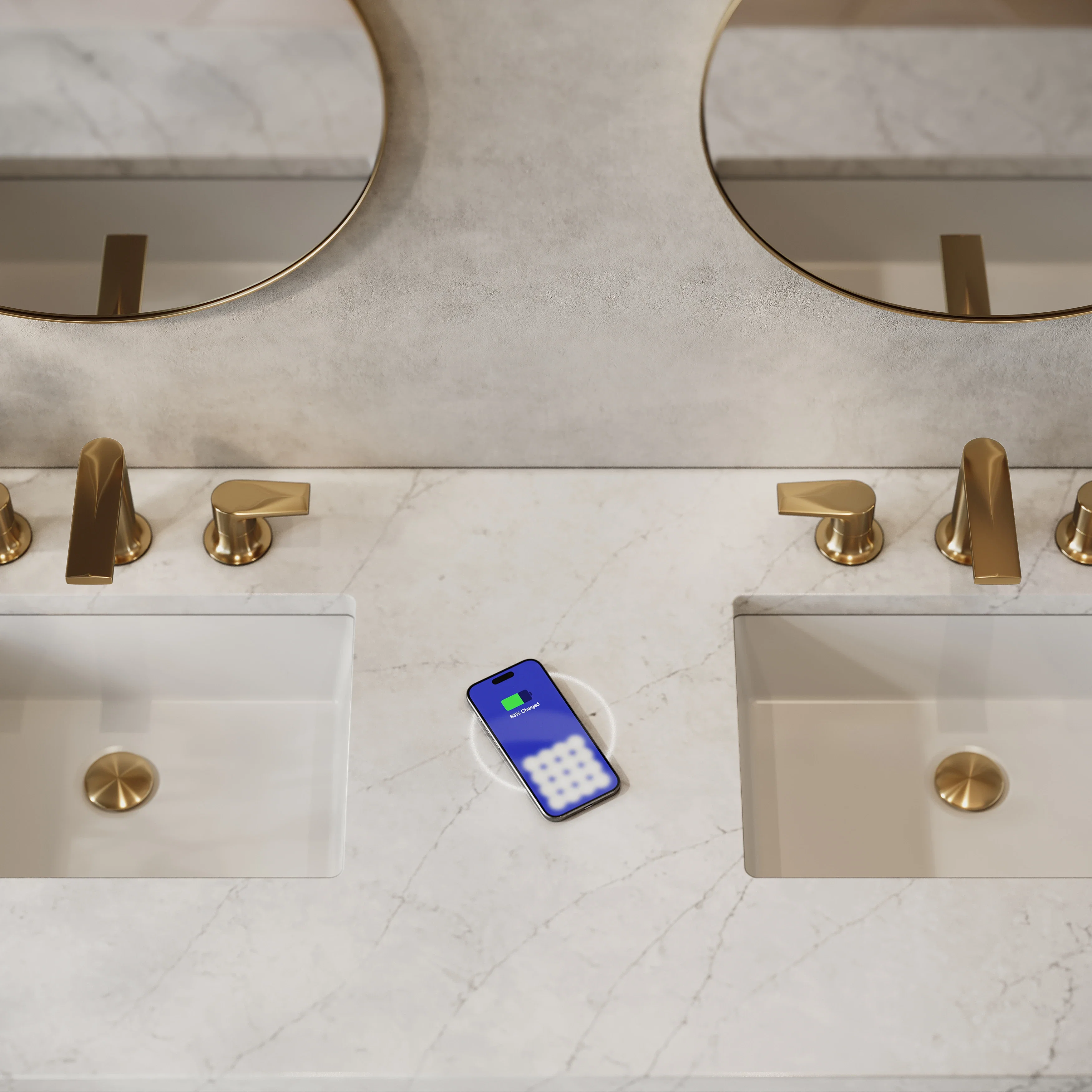 Lorelai 60" Double Vanity, Bright White w/ 3 CM Eternal Jasmine Pearl Silestone Top w/FreePower Wireless Charger