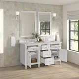 Lorelai 60" Double Vanity, Bright White w/ 3 CM Eternal Jasmine Pearl Silestone Top w/FreePower Wireless Charger