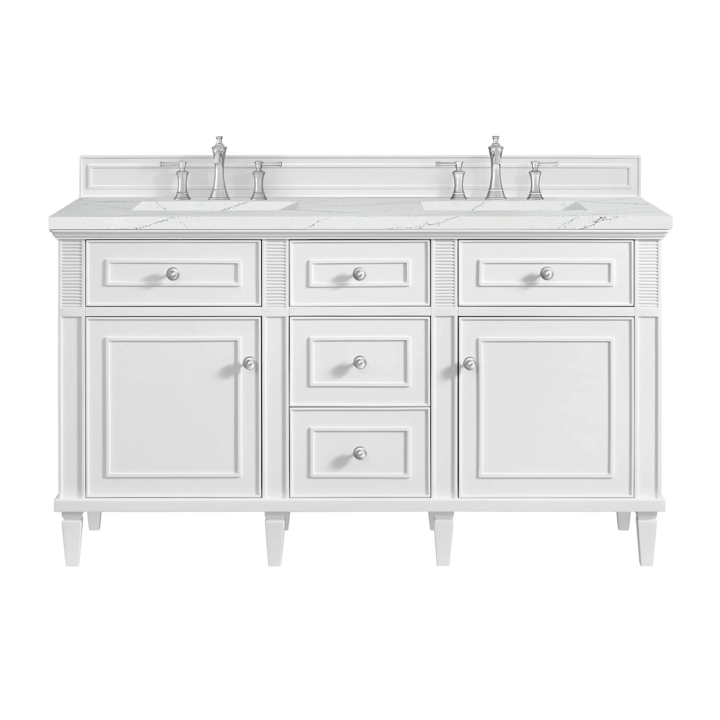 Lorelai 60" Double Vanity, Bright White w/ 3 CM Ethereal Noctis Silestone Top w/FreePower Wireless Charger