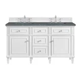 Lorelai 60" Double Vanity, Bright White w/ 3 CM Parisien Bleu Silestone Top w/FreePower Wireless Charger