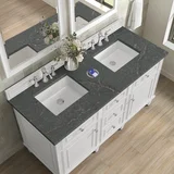 Lorelai 60" Double Vanity, Bright White w/ 3 CM Parisien Bleu Silestone Top w/FreePower Wireless Charger