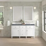 Lorelai 60" Double Vanity, Bright White w/ 3 CM Parisien Bleu Silestone Top w/FreePower Wireless Charger