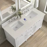 Lorelai 60" Double Vanity, Bright White, w/ 3 CM Siberian Silestone Top w/FreePower Wireless Charger