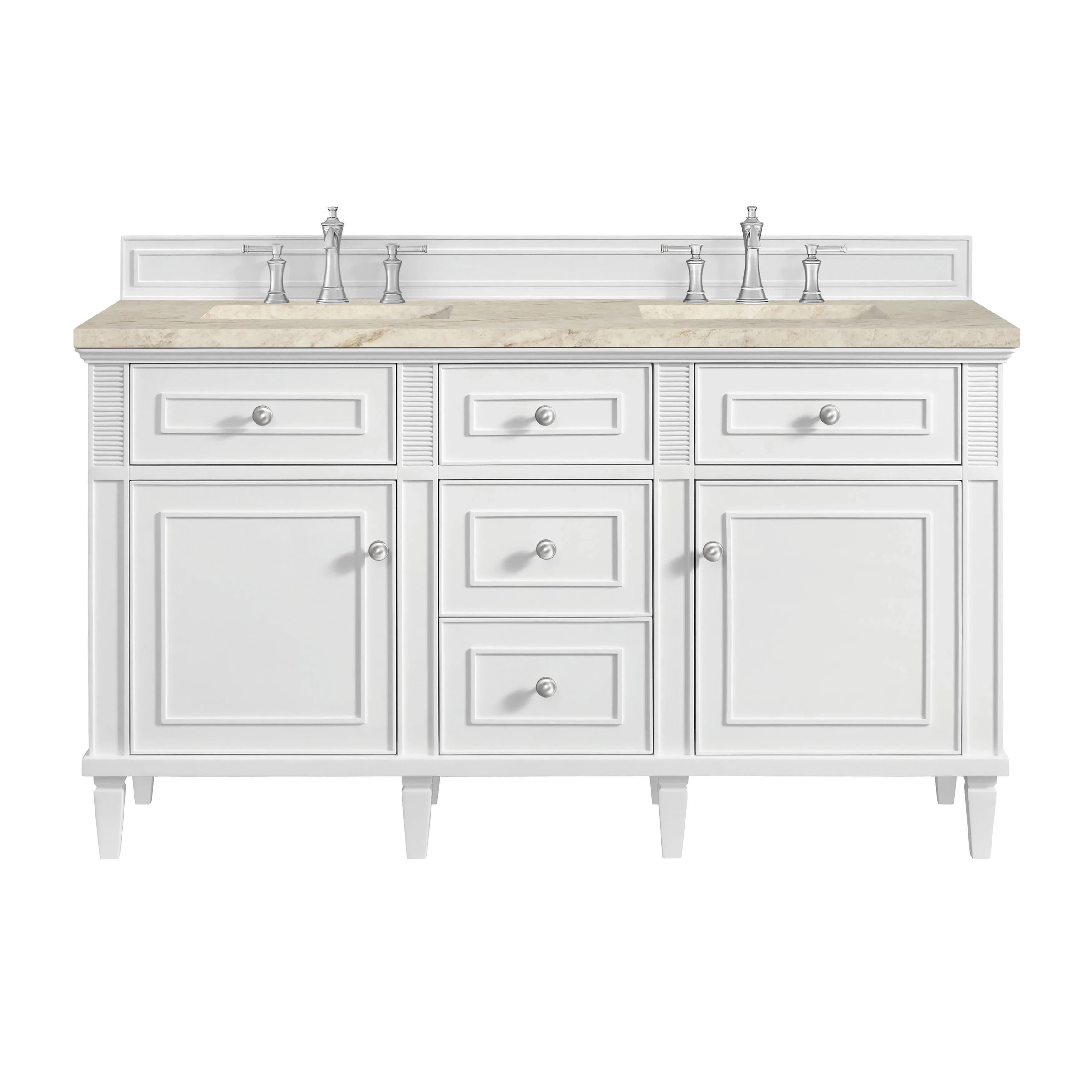 Lorelai 60" Double Vanity, Bright White, w/ 3 CM Tajnar Eclos Top w/FreePower Wireless Charger
