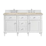 Lorelai 60" Double Vanity, Bright White, w/ 3 CM Tajnar Eclos Top w/FreePower Wireless Charger