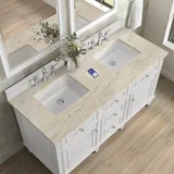 Lorelai 60" Double Vanity, Bright White, w/ 3 CM Tajnar Eclos Top w/FreePower Wireless Charger