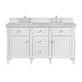 Lorelai 60" Double Vanity, Bright White w/ 3 CM Victorian Silver Silestone Top w/FreePower Wireless Charger