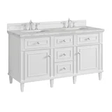 Lorelai 60" Double Vanity, Bright White w/ 3 CM Victorian Silver Silestone Top w/FreePower Wireless Charger