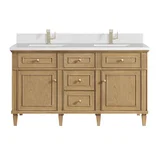Lorelai 60" Double Vanity, Light Natural Oak w/ Single Hole 3 CM White Zeus Silestone Top & Backsplash