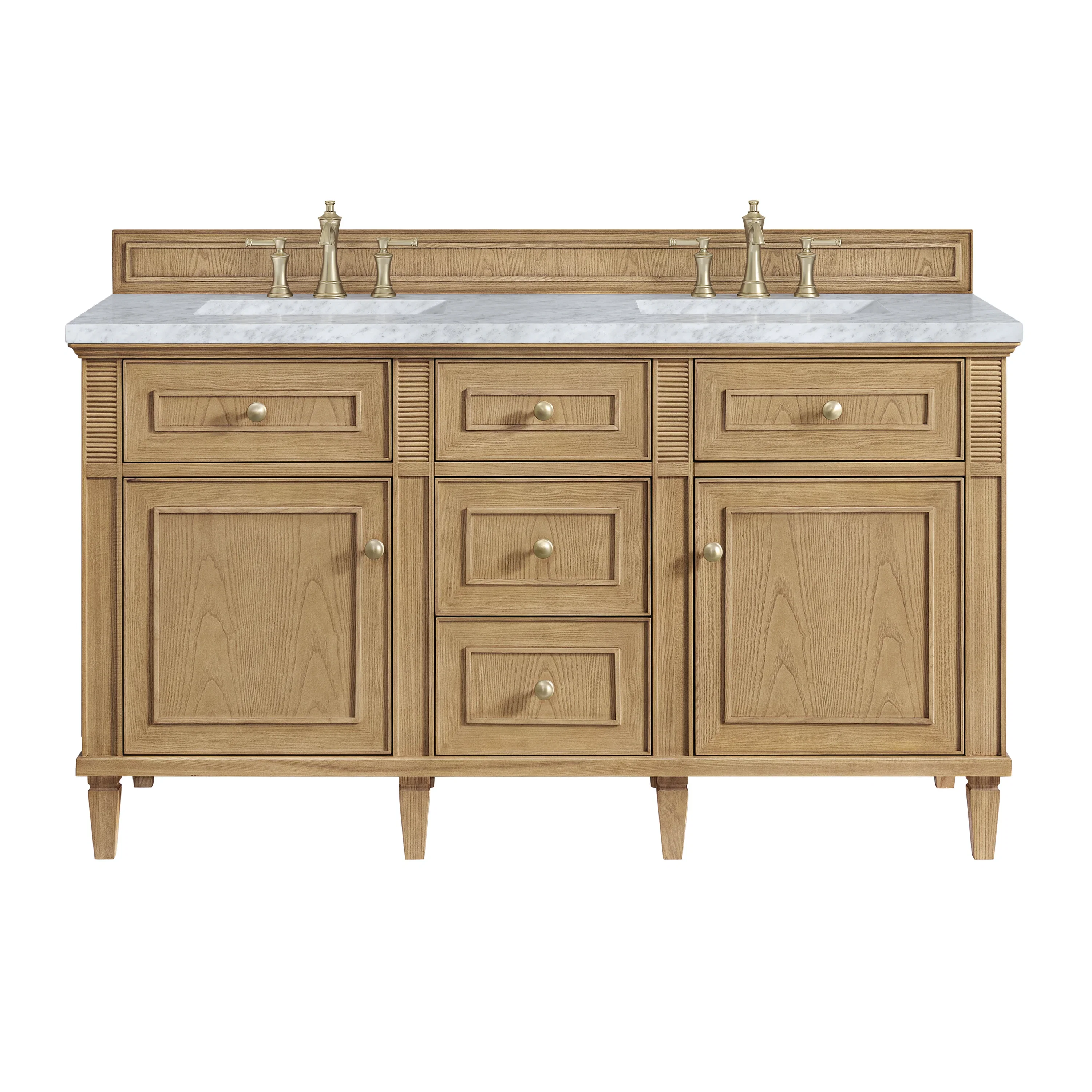 Lorelai 60" Double Vanity, Light Natural Oak w/ 3 CM Carrara White Marble Top