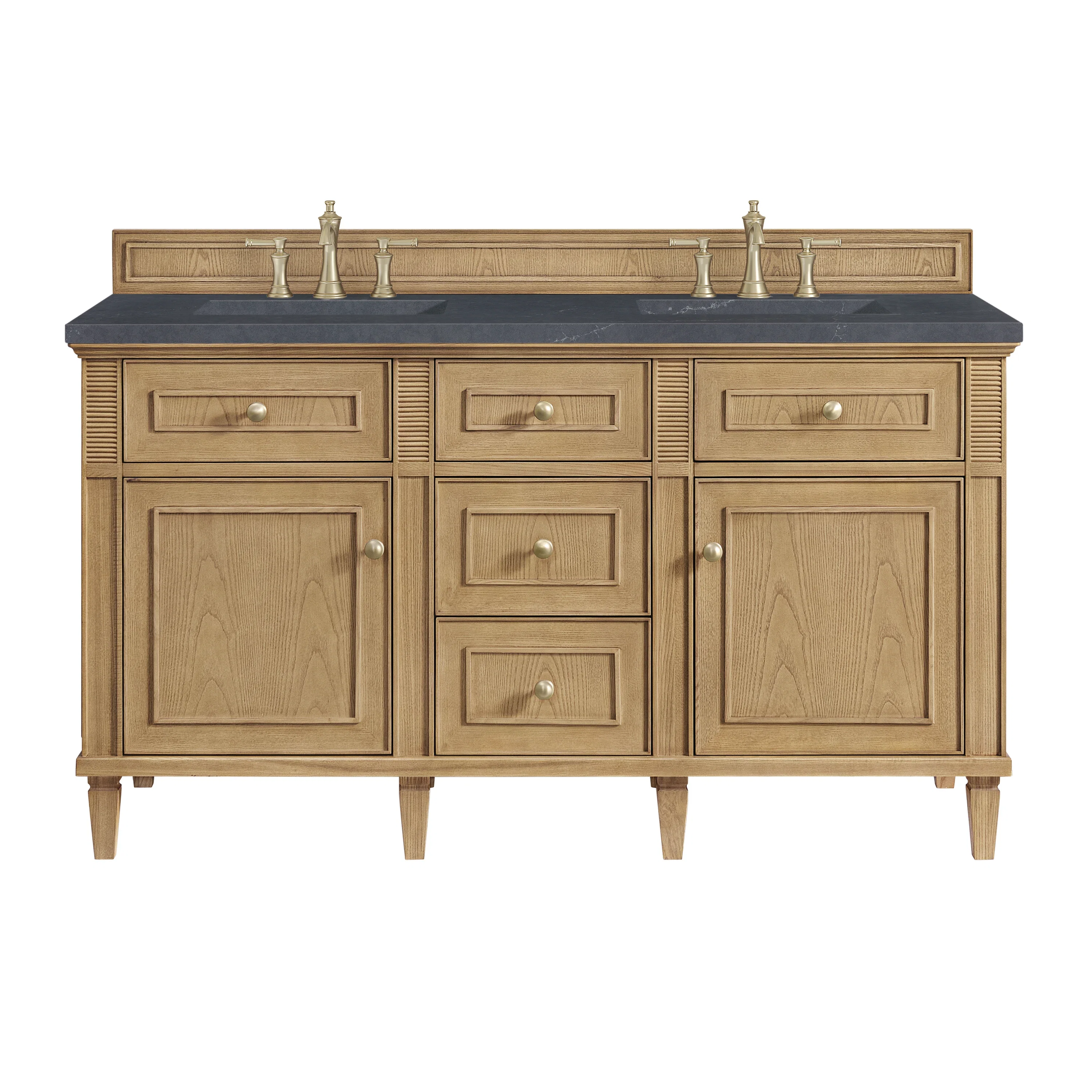 Lorelai 60" Double Vanity, Light Natural Oak w/ 3 CM Charcoal Soapstone Silestone Top