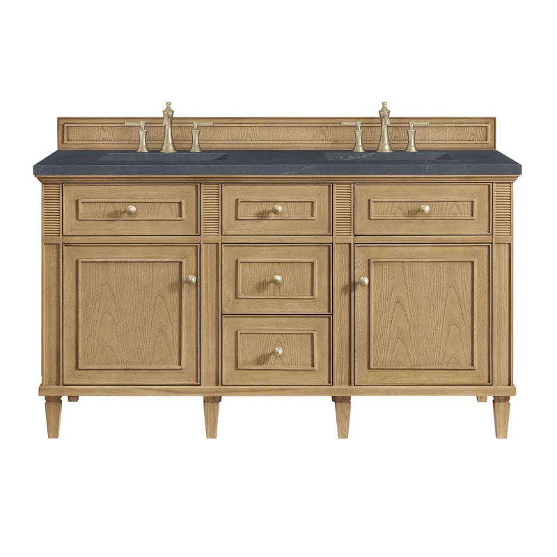 Lorelai 60" Double Vanity, Light Natural Oak w/ 3 CM Charcoal Soapstone Silestone Top