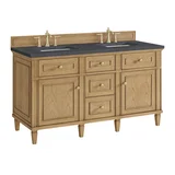 Lorelai 60" Double Vanity, Light Natural Oak w/ 3 CM Charcoal Soapstone Silestone Top