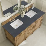 Lorelai 60" Double Vanity, Light Natural Oak w/ 3 CM Charcoal Soapstone Silestone Top