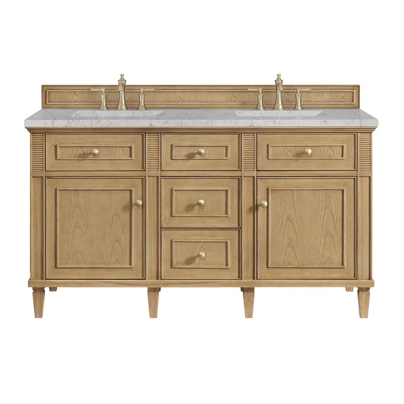 Lorelai 60" Double Vanity, Light Natural Oak w/ 3 CM Eternal Jasmine Pearl Silestone Top