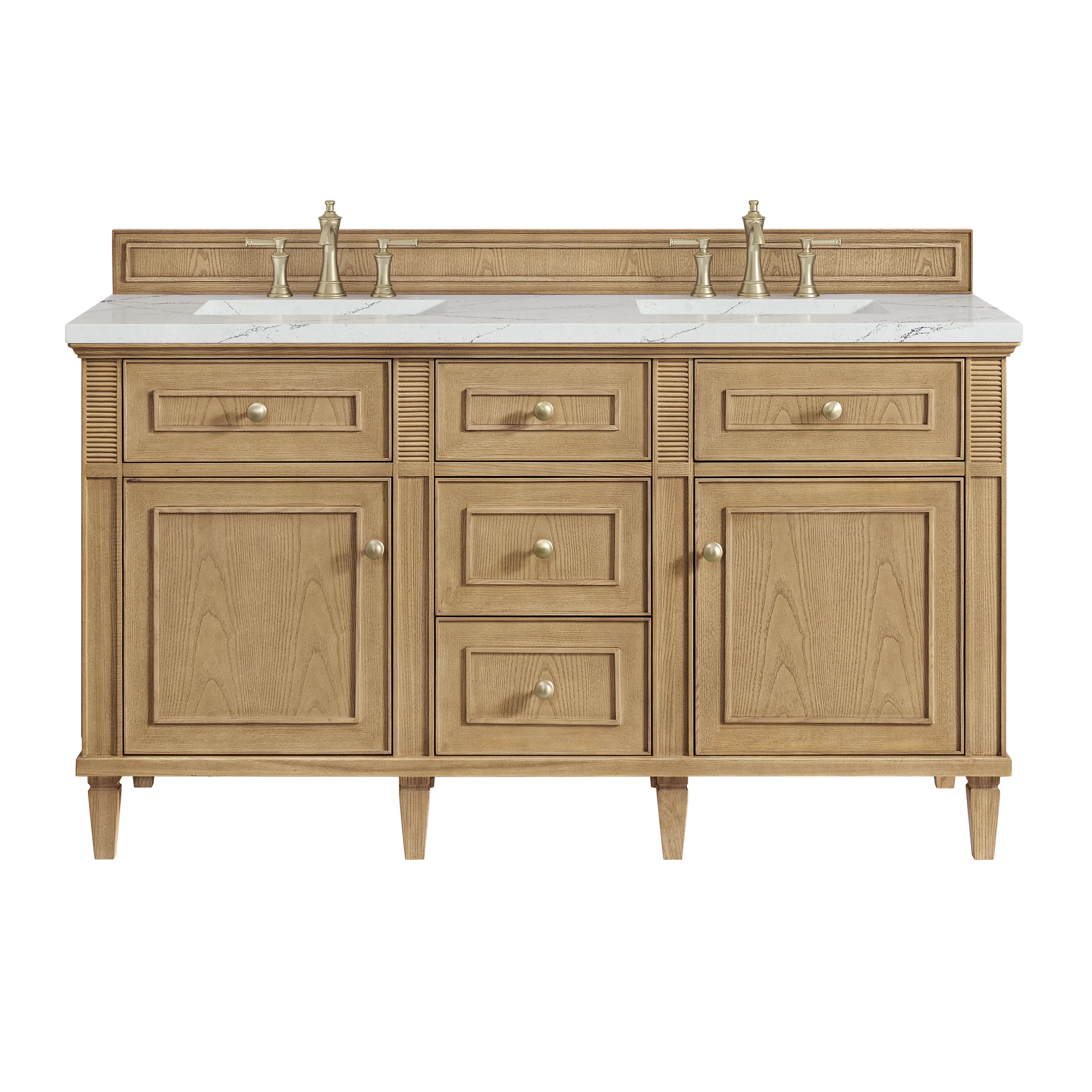 Lorelai 60" Double Vanity, Light Natural Oak w/ 3 CM Ethereal Noctis Silestone Top