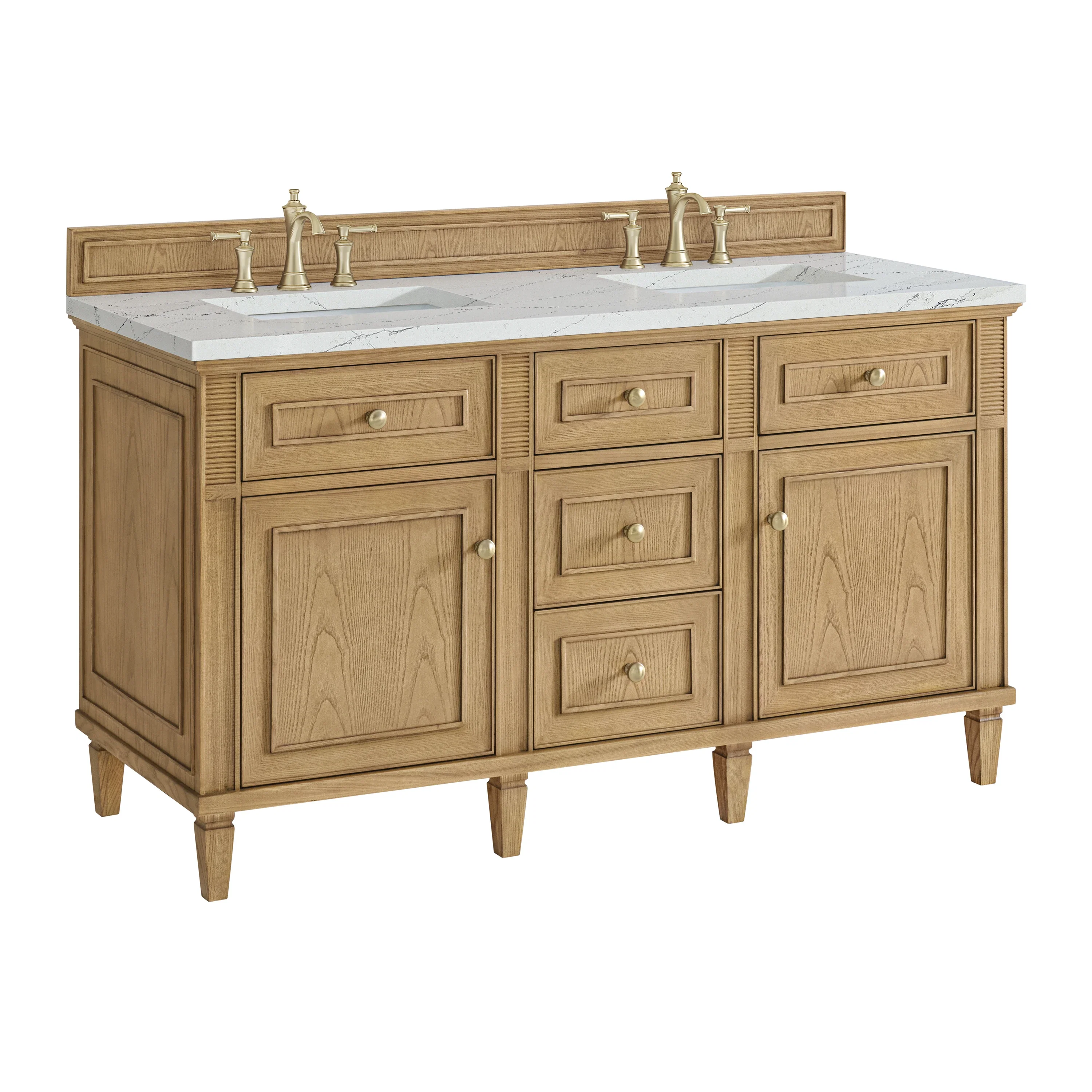 Lorelai 60" Double Vanity, Light Natural Oak w/ 3 CM Ethereal Noctis Silestone Top