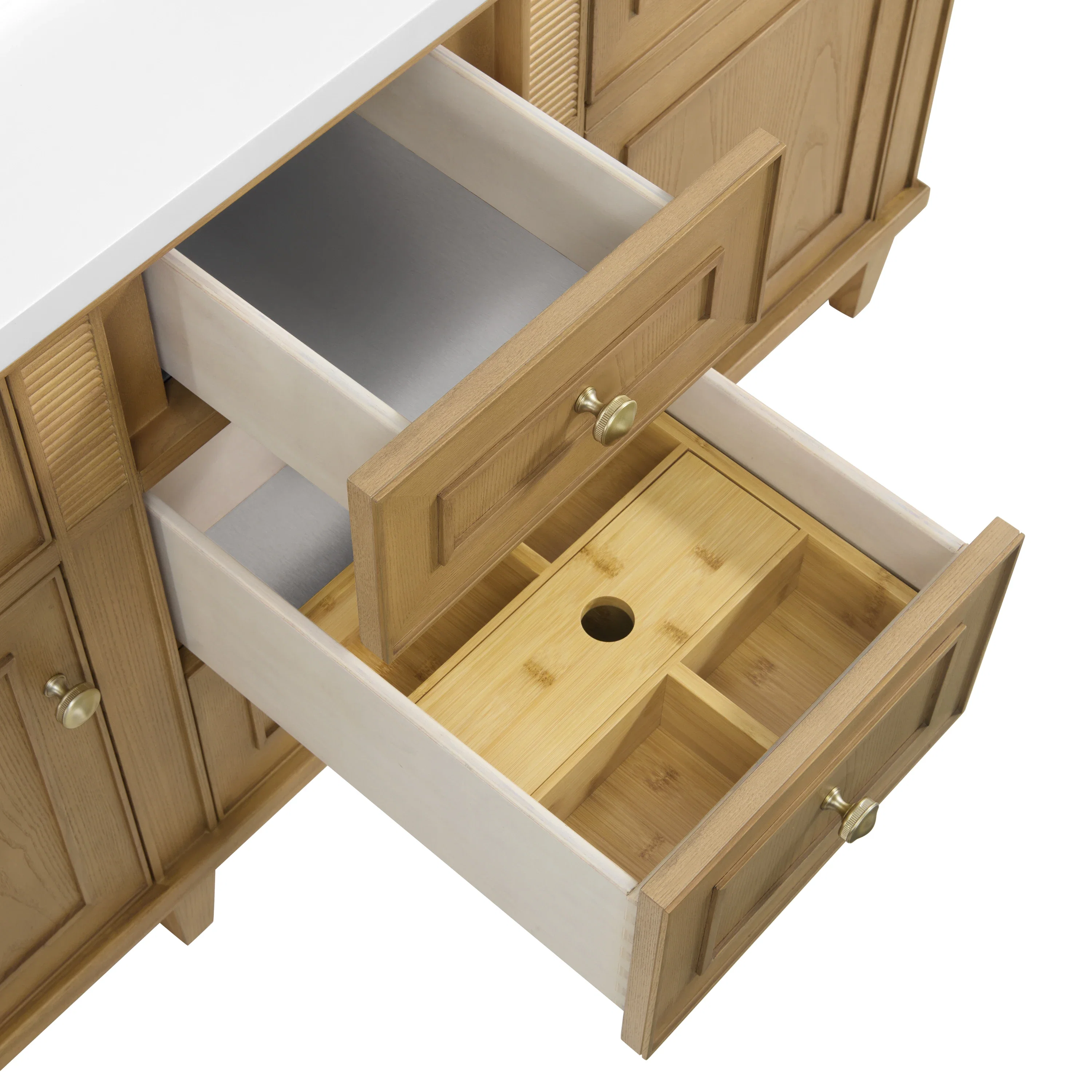 Lorelai 60" Double Vanity, Light Natural Oak w/ 3 CM Ethereal Noctis Silestone Top