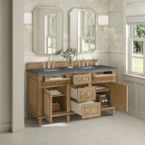 Lorelai 60" Double Vanity, Light Natural Oak w/ 3 CM Parisien Bleu Silestone Top