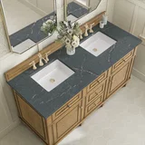 Lorelai 60" Double Vanity, Light Natural Oak w/ 3 CM Parisien Bleu Silestone Top