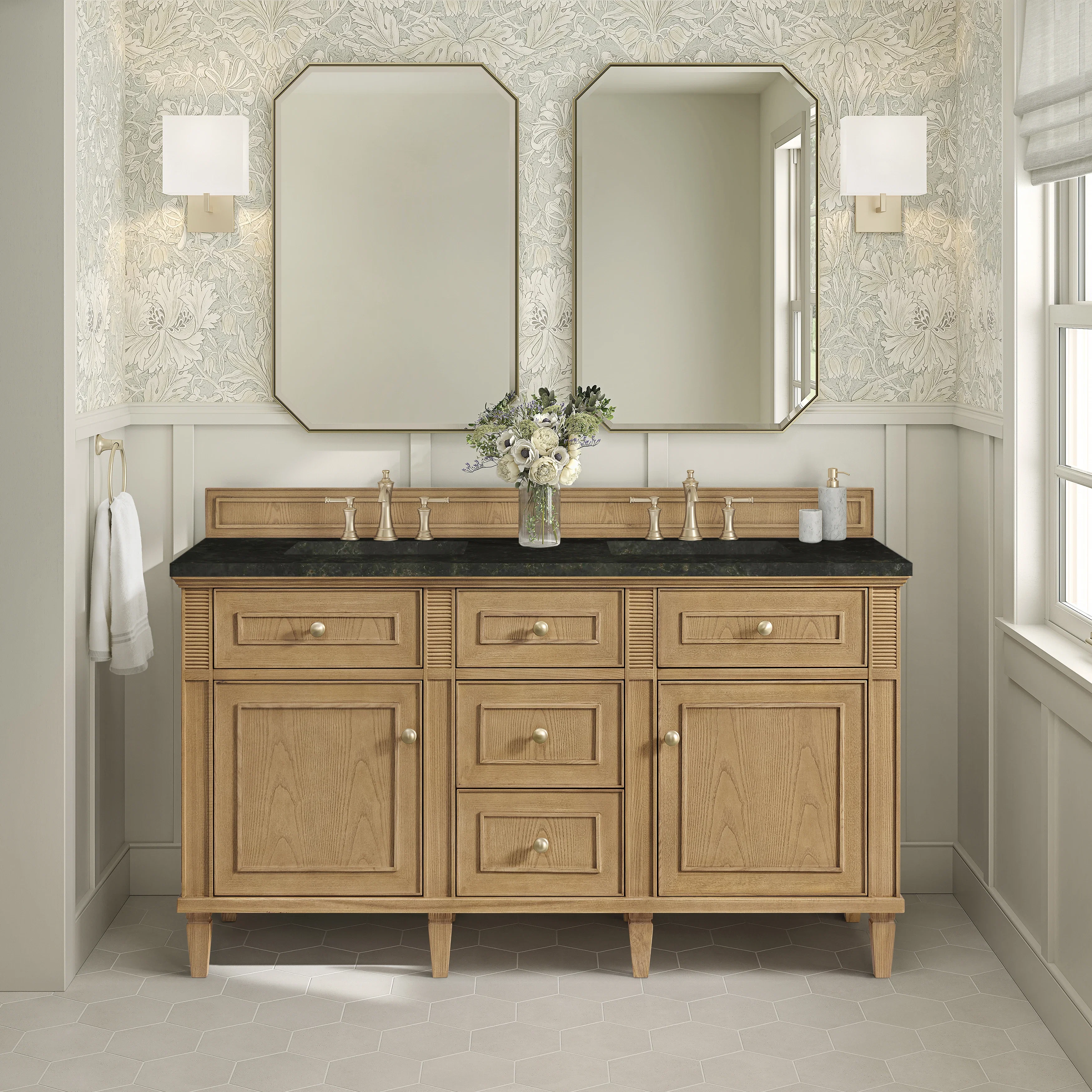 Lorelai 60" Double Vanity, Light Natural Oak, w/ 3 CM Phantome Eclos Top