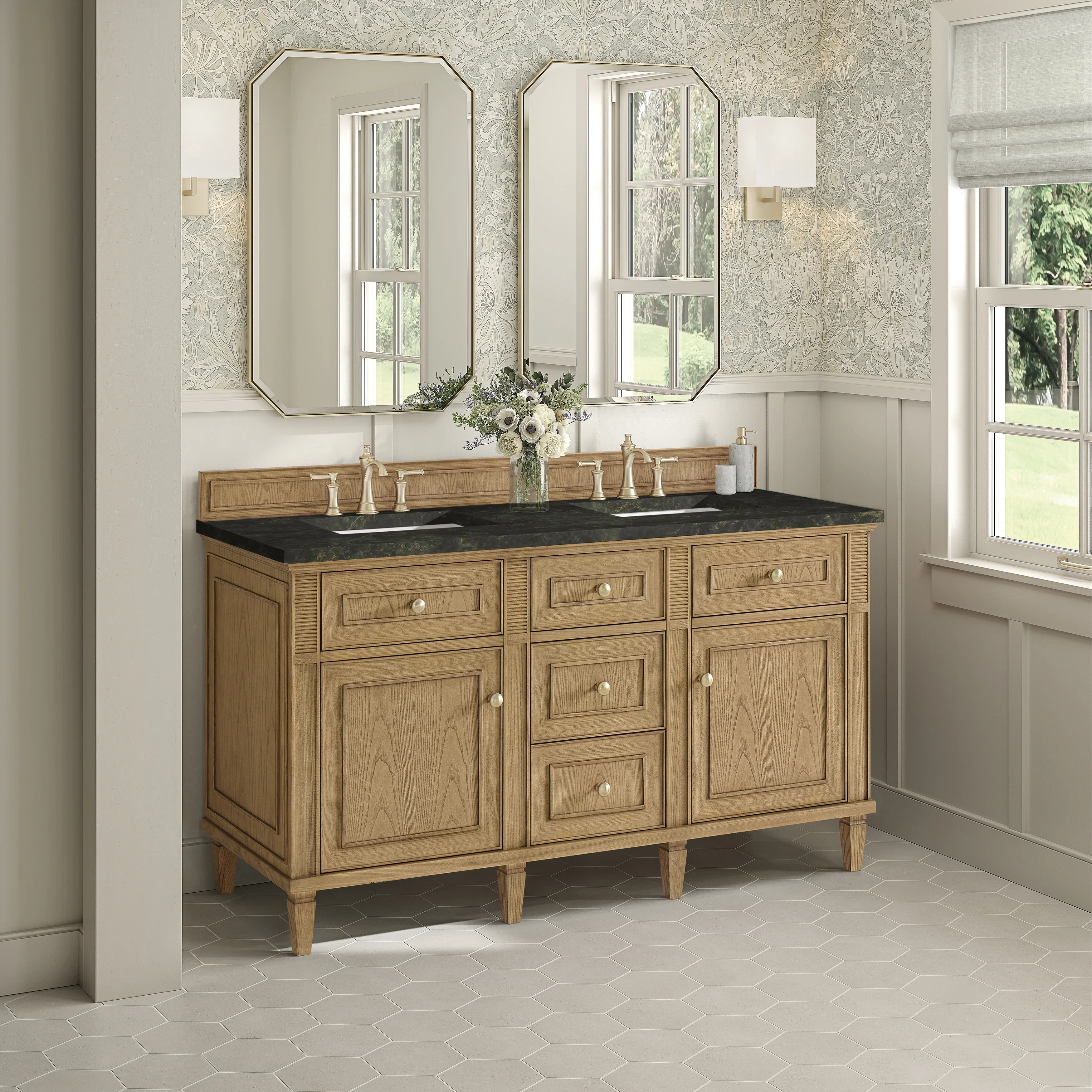 Lorelai 60" Double Vanity, Light Natural Oak, w/ 3 CM Phantome Eclos Top
