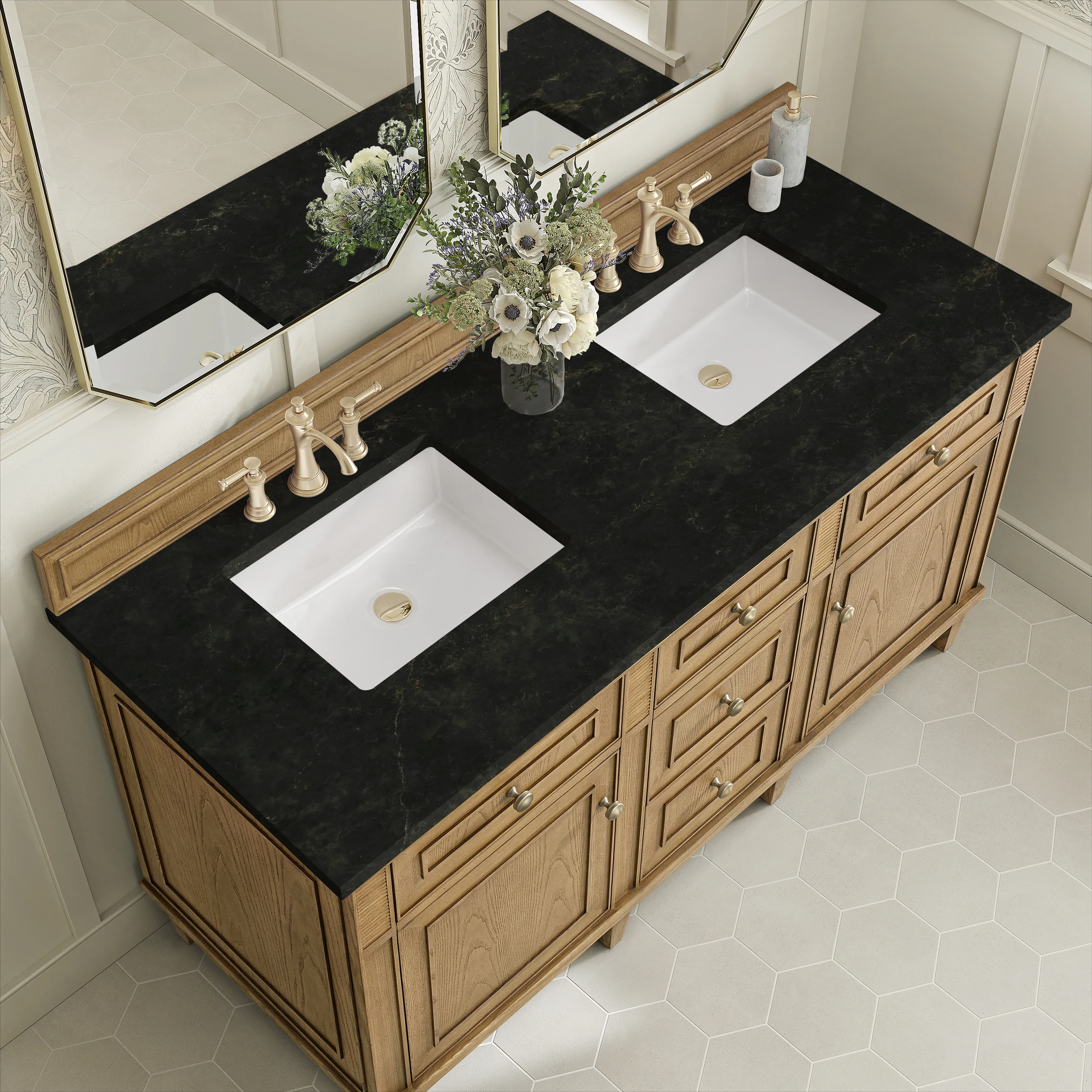Lorelai 60" Double Vanity, Light Natural Oak, w/ 3 CM Phantome Eclos Top