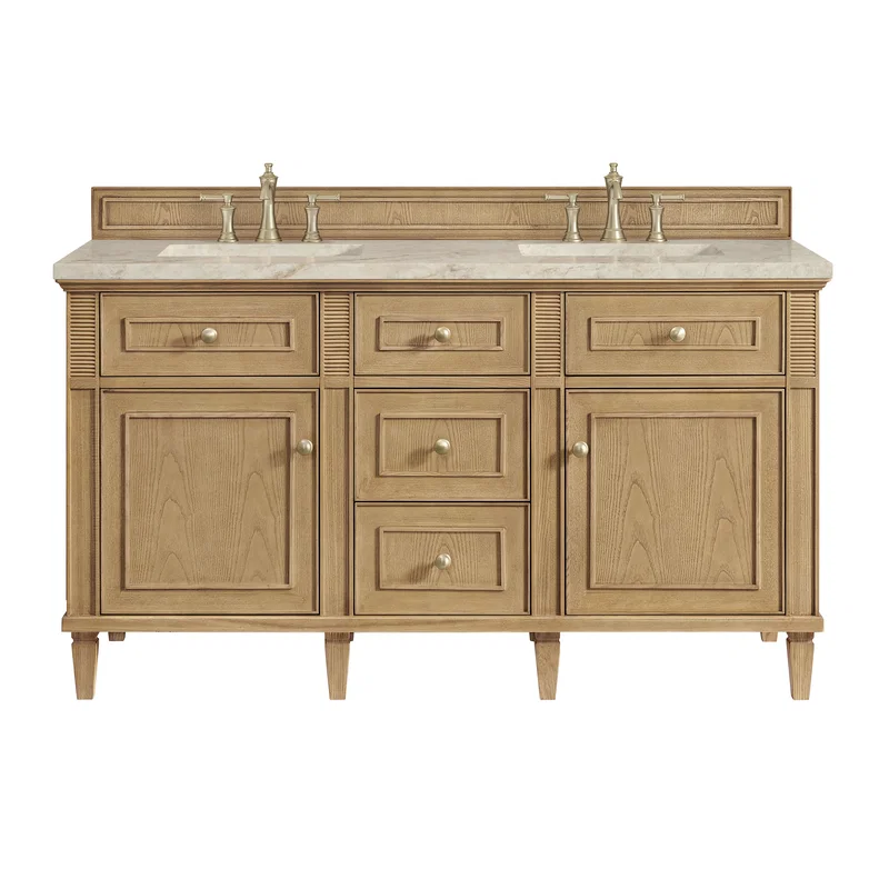 Lorelai 60" Double Vanity, Light Natural Oak, w/ 3 CM Tajnar Eclos Top