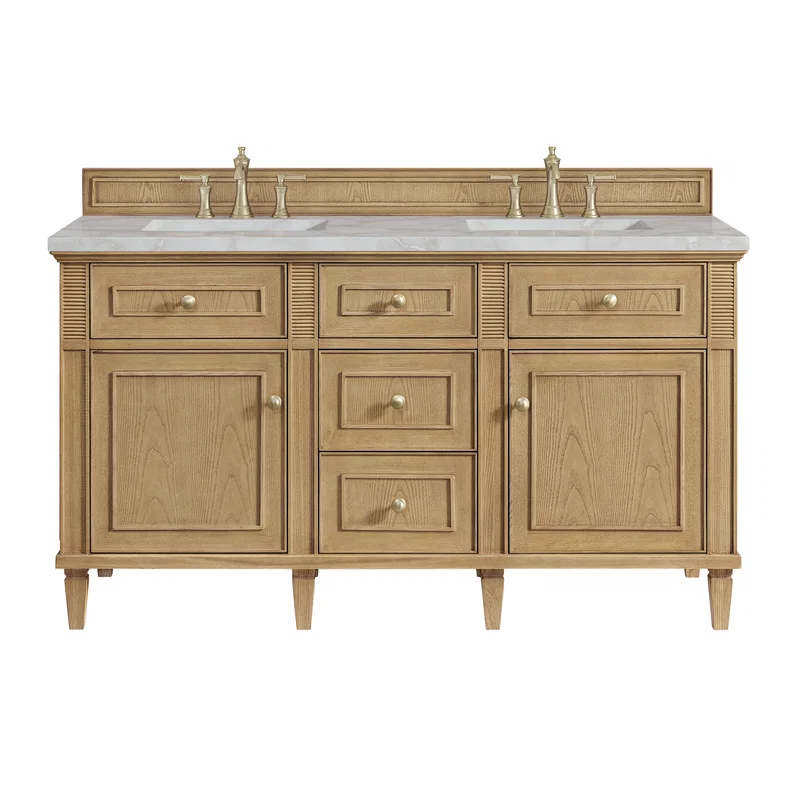 Lorelai 60" Double Vanity, Light Natural Oak w/ 3 CM Victorian Silver Silestone Top