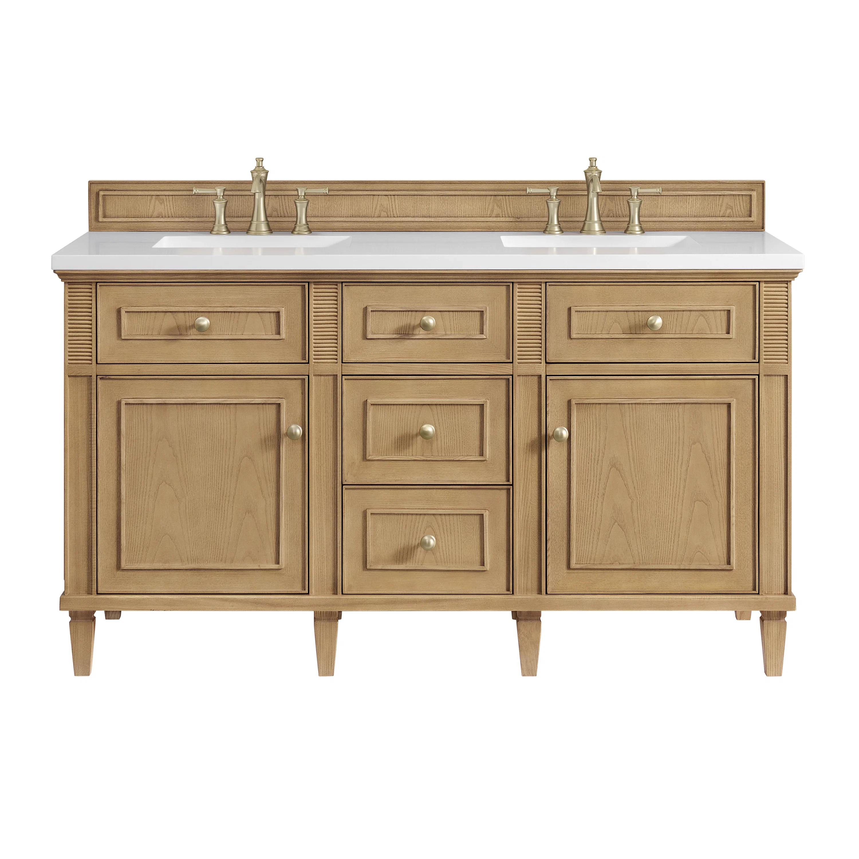Lorelai 60" Double Vanity, Light Natural Oak w/ 3 CM White Zeus Silestone Top