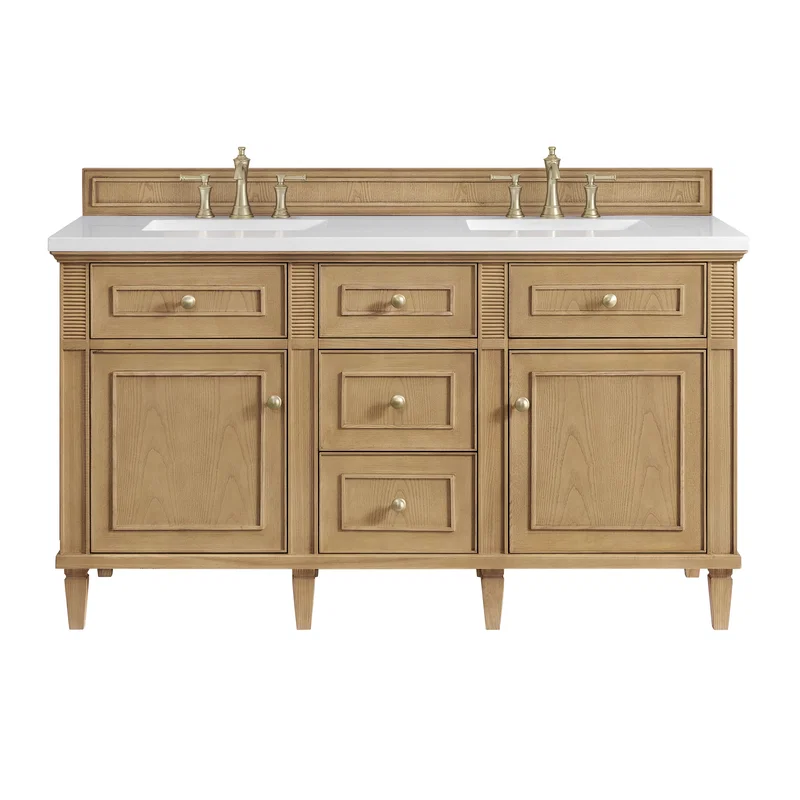 Lorelai 60" Double Vanity, Light Natural Oak w/ 3 CM White Zeus Silestone Top