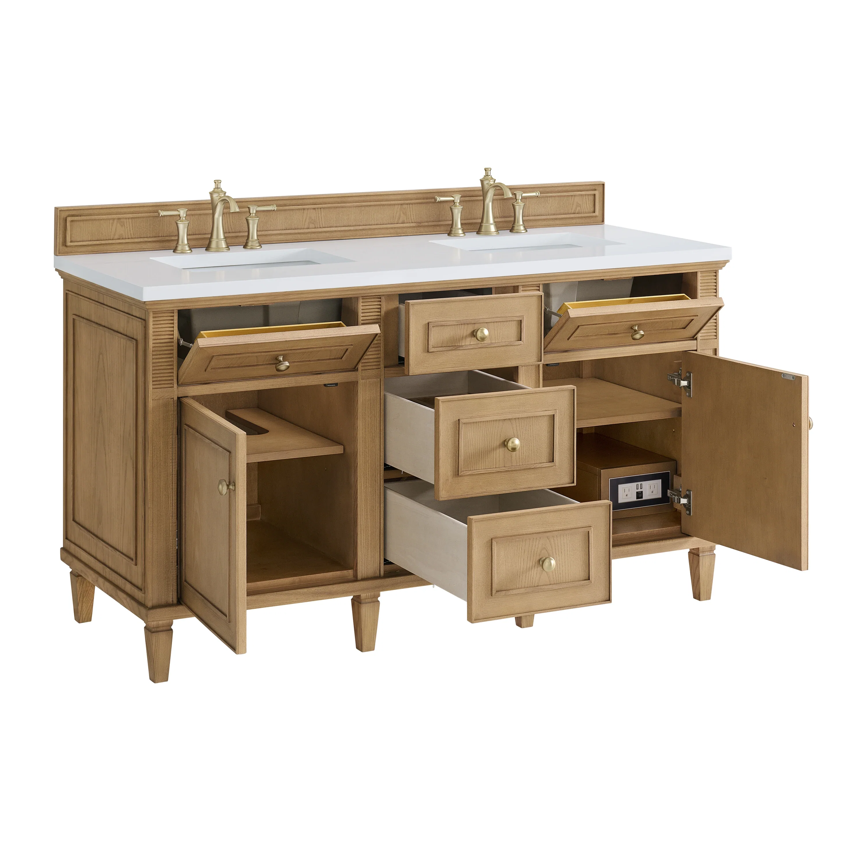 Lorelai 60" Double Vanity, Light Natural Oak w/ 3 CM White Zeus Silestone Top