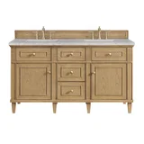 Lorelai 60" Double Vanity, Light Natural Oak w/ 3 CM Eternal Jasmine Pearl Silestone Top w/FreePower Wireless Charger
