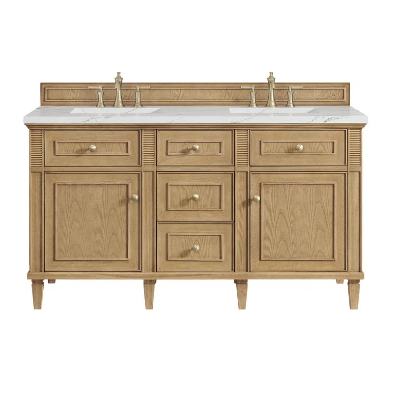Lorelai 60" Double Vanity, Light Natural Oak w/ 3 CM Ethereal Noctis Silestone Top w/FreePower Wireless Charger