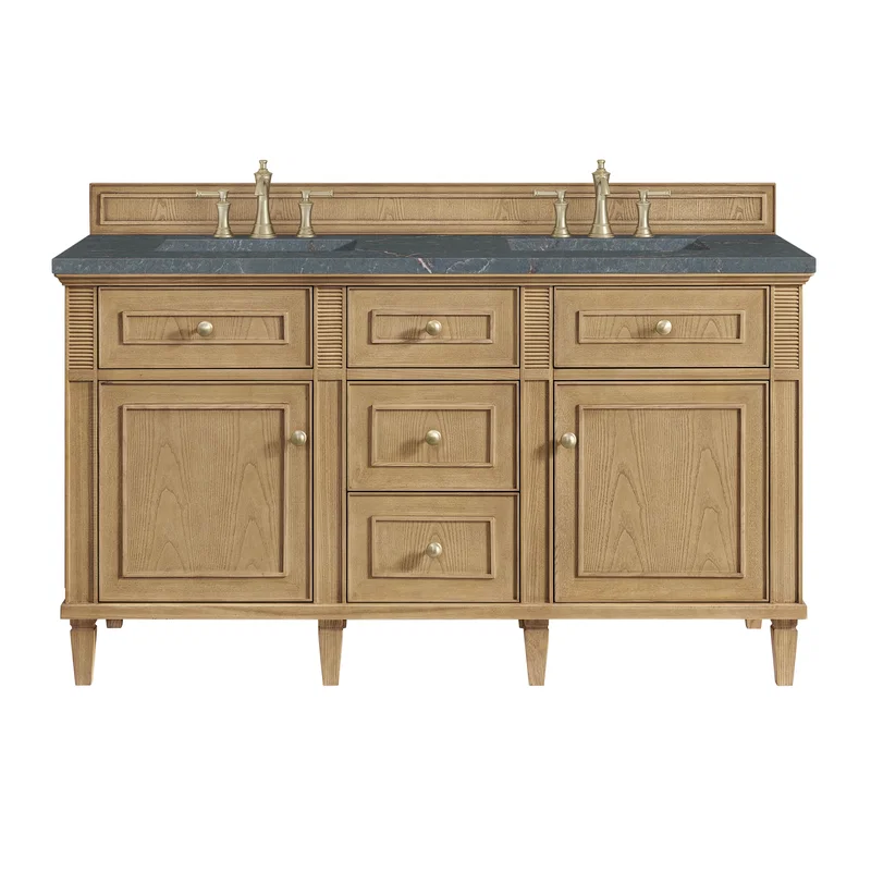 Lorelai 60" Double Vanity, Light Natural Oak w/ 3 CM Parisien Bleu Silestone Top w/FreePower Wireless Charger
