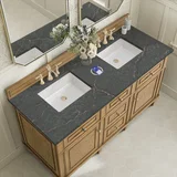 Lorelai 60" Double Vanity, Light Natural Oak w/ 3 CM Parisien Bleu Silestone Top w/FreePower Wireless Charger