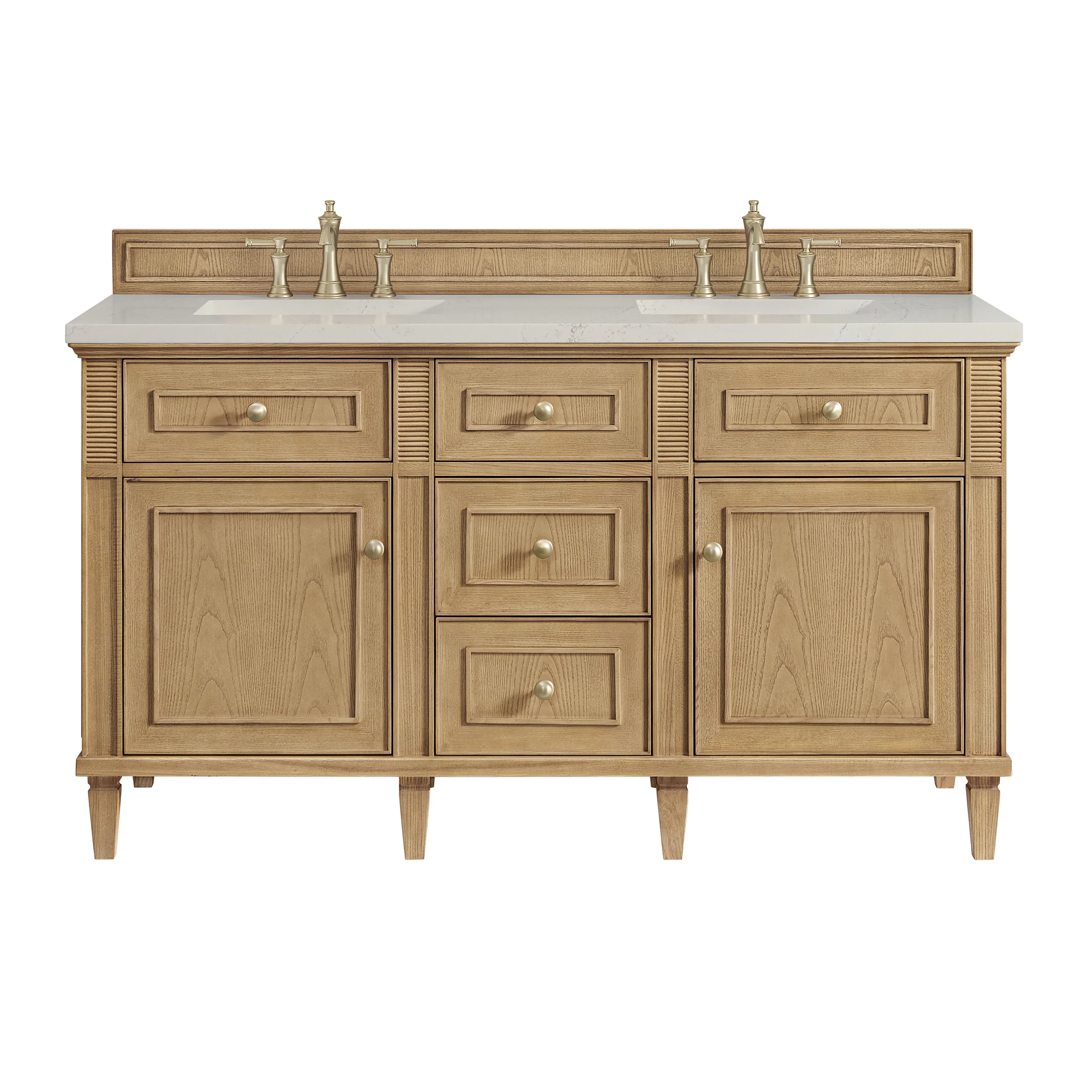 Lorelai 60" Double Vanity, Light Natural Oak, w/ 3 CM Siberian Silestone Top w/FreePower Wireless Charger