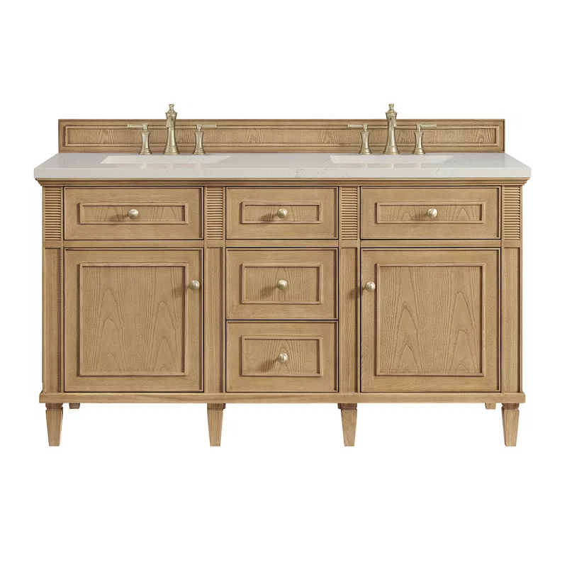 Lorelai 60" Double Vanity, Light Natural Oak, w/ 3 CM Siberian Silestone Top w/FreePower Wireless Charger