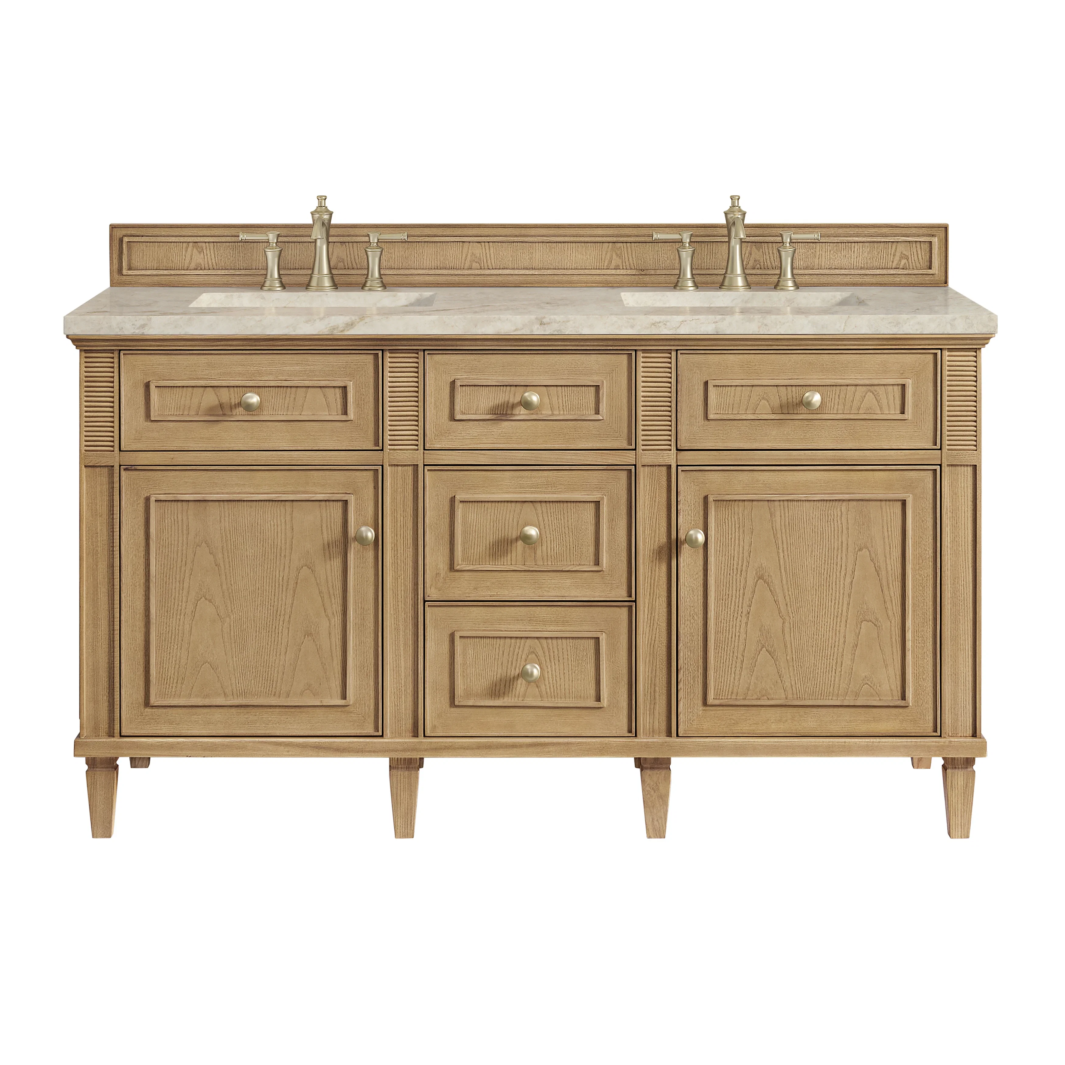 Lorelai 60" Double Vanity, Light Natural Oak, w/ 3 CM Tajnar Eclos Top w/FreePower Wireless Charger