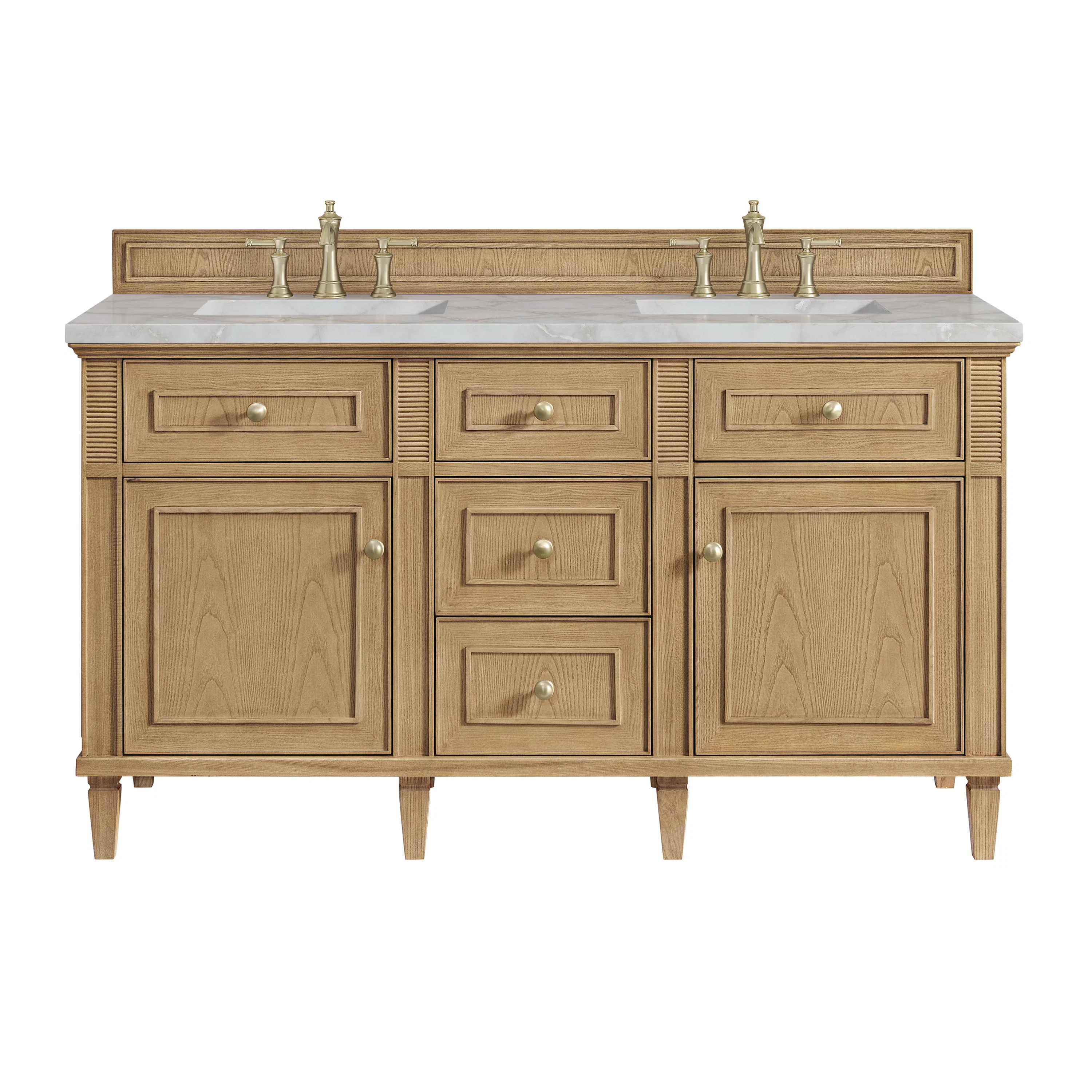 Lorelai 60" Double Vanity, Light Natural Oak w/ 3 CM Victorian Silver Silestone Top w/FreePower Wireless Charger