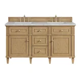 Lorelai 60" Double Vanity, Light Natural Oak w/ 3 CM Victorian Silver Silestone Top w/FreePower Wireless Charger
