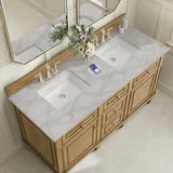 Lorelai 60" Double Vanity, Light Natural Oak w/ 3 CM Victorian Silver Silestone Top w/FreePower Wireless Charger