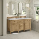 Lorelai 60" Double Vanity, Light Natural Oak w/ 3 CM Victorian Silver Silestone Top w/FreePower Wireless Charger