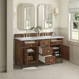 Lorelai 60" Double Vanity, Mid-Century Walnut w/ 3 CM Carrara White Marble Top